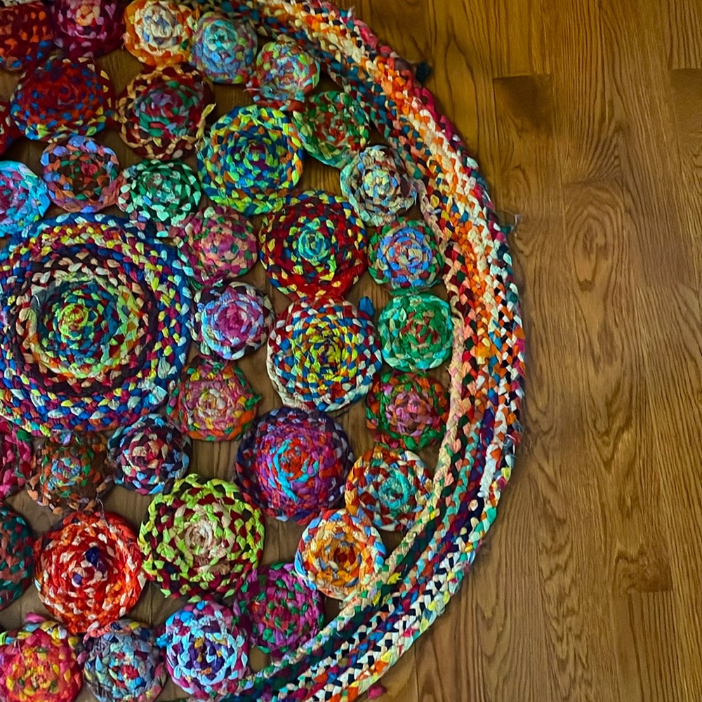 Large 47” Colorful Round Rag Rug - Good Condition - Picture 4 of 11